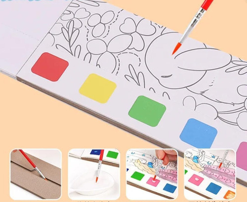 Bloco Para Colorir Aquarela Com Pincel Pintura Com Água Cor sortido