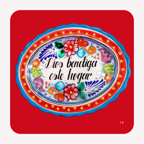 Imagen 3 de 6 de Platón Placa Talavera Poblana C/frase Decorativas Gde 14 Plc