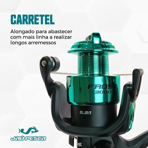Kit Pesca Vara 1,80m 25lbs E Molinete 3000 6kg E Linha Mono