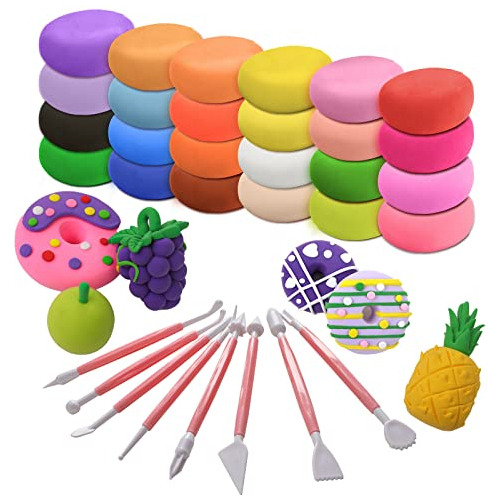 Air Dry Clay - 24 Colors Modeling Clay Kit With 8 Sculp...