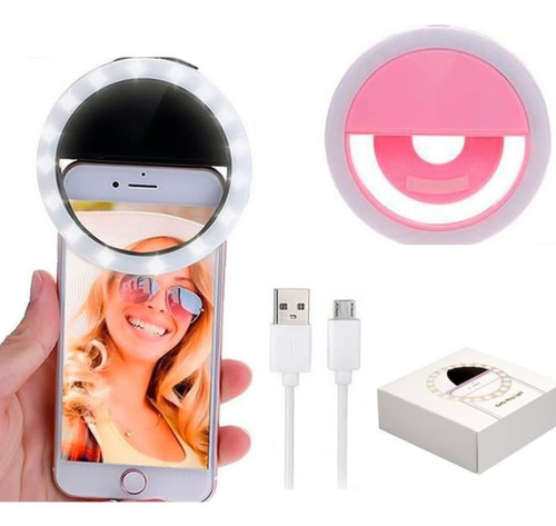 Mini Aro De Luz Led Selfie Recargable Para Celular Rosa