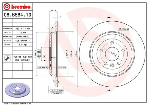 Discos Traseros Sólidos Brembo Ford Explorer Limited 2016