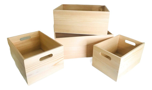 4 Paquete De Cajas De Madera Diy De Almacenamiento Asas...