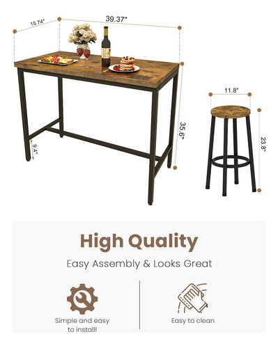 Juego De Comedor De 3 Piezas Mesa Y Taburetes Marrón Rústico