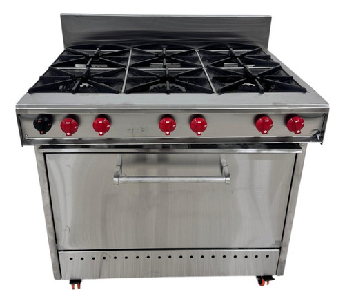 Cocina Industrial A Gas 6 Hornilla Y Horno En Acero Satinado