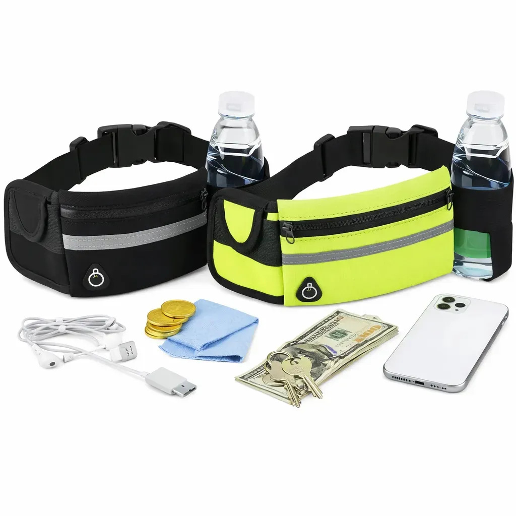 Kit 2 Pochetes Esportiva Impermeável Celular Acessórios Academia Treino Corrida Caminhada Moderna Bolsa Transversal Cintura Moda Blogueira Marca Lemon Shark Cor Preta E Verde