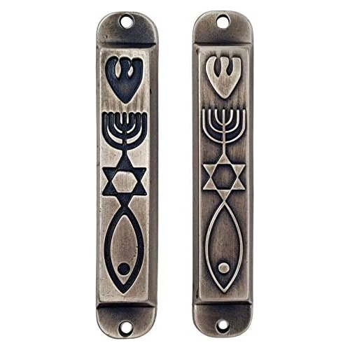 Set De 2 Estuches De Metal Plateado Diseño Messianic Y...