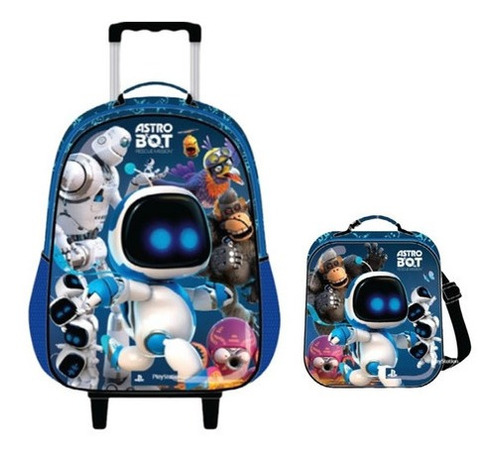 Kit Mochila De Rodas + Lancheira Astro Bot Play Station