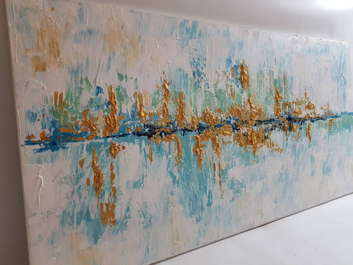 Cuadros Pintados A Mano Abstracto Turquesa Texturado Modernos