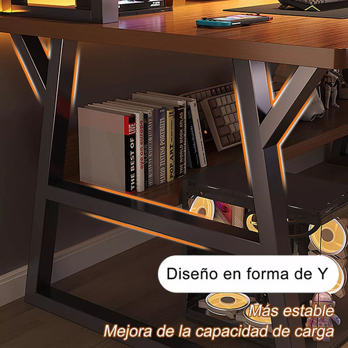 Escritorio De Oficina Madera Mesa Computadora Con 2 Estantes Marrón Oscuro Y Negro