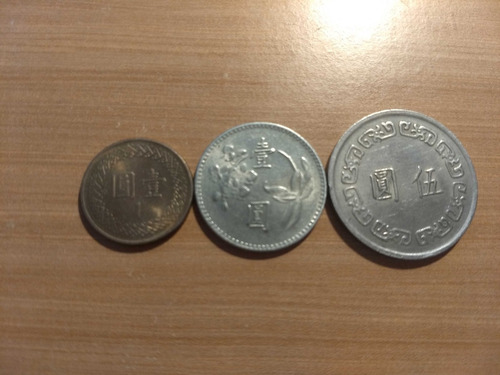 3 Moneda Taiwán 1 Dollar/yuan#km536y551  5 Dollar/yuan#km548