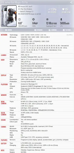 Zte Nubia Red Magic 7s Pro 5g Nx709s 18gb 1tb Dual Sim Duos