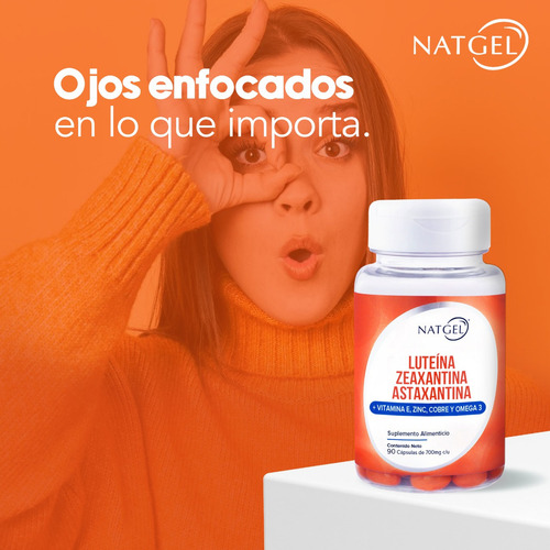 Luteína, Zeaxantina y Astaxantina con Vitamina E, Zinc, Cobre y Omega 3 90 Cápsulas Fórmula Nutricional para Vista y Bienestar Diario Natgel