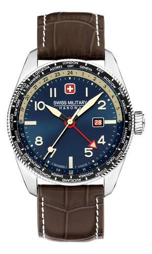 Reloj Swiss Military Smwgb0000506 Para Hombre Cristal Zafiro Color de la malla Marrón oscuro Color del bisel Azul/Beige Color del fondo Azul