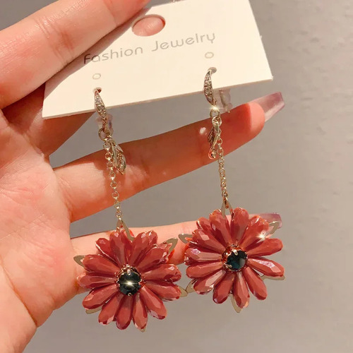 Pendientes Largos Vintage De Flores De Cristal Hechos A Mano