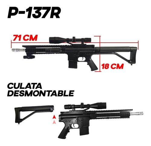 Imagen 5 de 10 de Rifle Airsoft Fusil De Asalto Ar 15 Laser Linterna Balines