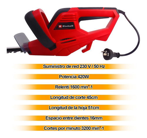 Imagen 6 de 9 de Cortacerco Electrico Einhell Podador 420w Espada 51cm 4245