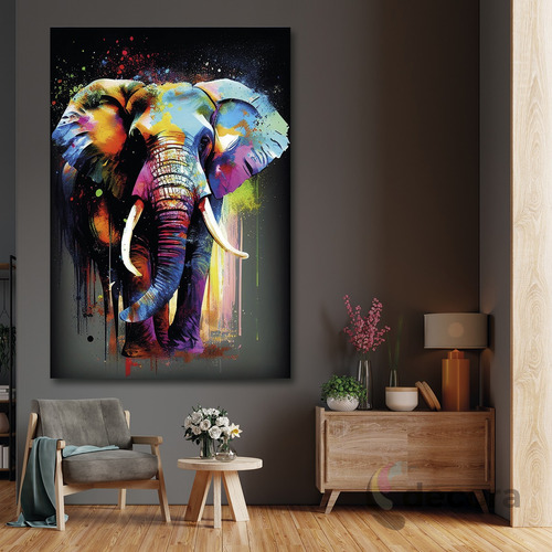 Cuadro Elefante Colores Elegante Sala Animal 19 60x90