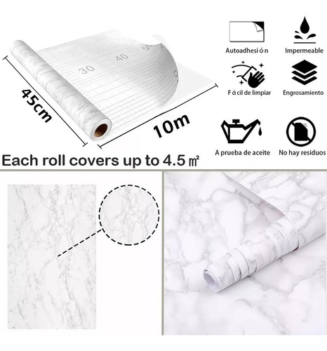 Papel Tapiz Autoadhesivo Estilo Mármol Blanco 45cmx10m
