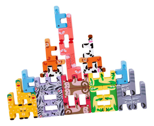 27x Animal Puzzle Stacker Bloques De Construcción De Madera