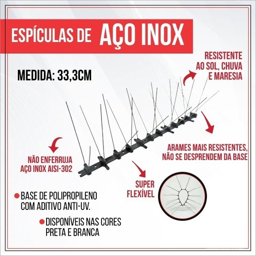 Kit 10 Espetos Inox Espanta Pombos Proteção Contra Doenças
