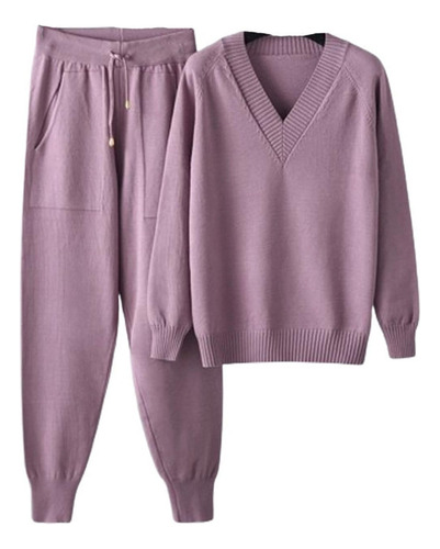 Jersey Y Pantalón A Juego, Jersey De Mujer Con Cuello Pico