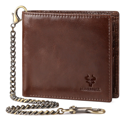 Cartera De Cuero Genuino Con Cierre Antirrobo Rfid Para Homb