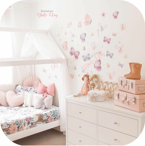 Vinilo De Pared Decorativo Infantil Mariposas Nena Romántica