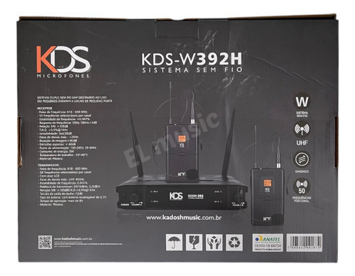 Microfone Sem Fio Duplo De Cabeça Headset Kadosh K392 H Uhf