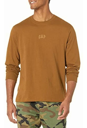 Gap Playera De Manga Larga Con Logotipo Para Hombre, Marrón