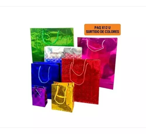 Bolsas De Regalo De Color Hologramada 38x29.5 Metalizada X12
