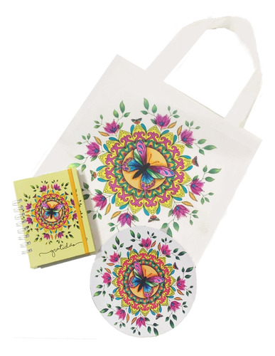 Kit Bolsa Agenda Curso Ecobag Mandala Mousepad Ombro