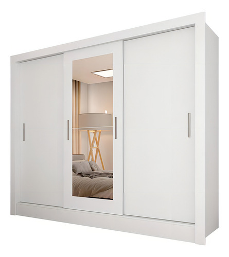 Roupeiro 3 Portas Casal Com 2 Espelhos Aurora Branco - Ma