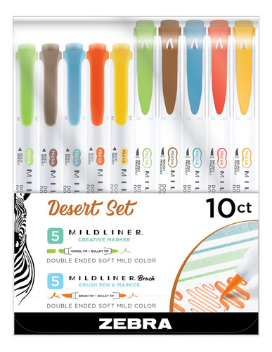Zebra Pen Desert Set, Incluye 5 Resaltadores Mildliner Y 5 .