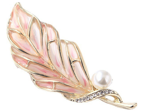 Broche Prendedor Ropa Mujer Hoja Rosa Perla Cristal 