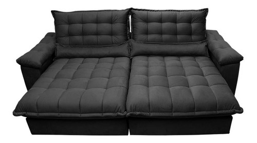 Sofá Retrátil e Reclinável 3,12m com Molas Ensacadas Cama inBox Aconchego Tecido Suede Preto