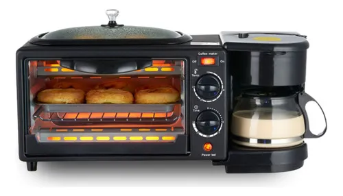 Horno Eléctrico De Encimera 3 En 1, Cafetera, Horno Y Parrilla, Color Negro, 110 V