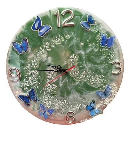 Mariposas 3d-reloj Pared Gran Formato-40cm Diámetro-resina 