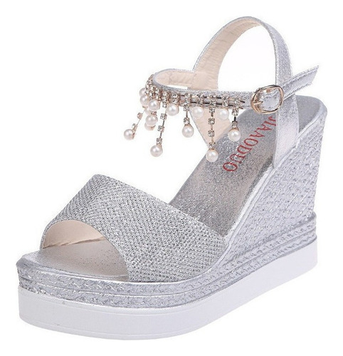 Sandalias Para Dama Summer Fashion Perla Strass Cuña Rosa