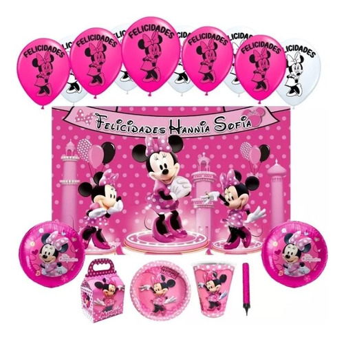 Minnie Rosa Kit 20 Niños Mimí Mickey Fiesta Niñas