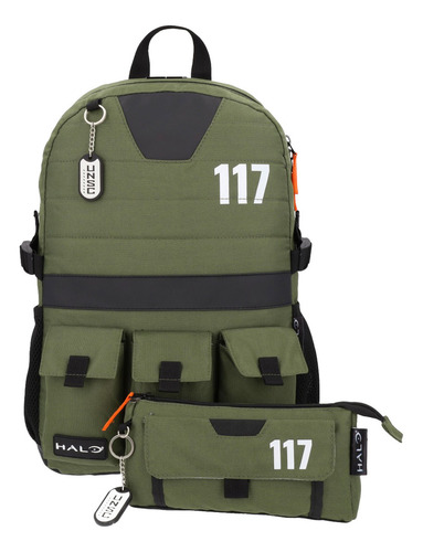 Mochila Halo Edicion Legendaria Color Verde Musgo Diseño De La Tela Liso