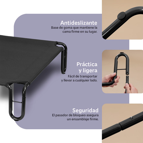 Cama Elevada para Perro con Malla Transpirable ideal en Calor, Catre de Mascotas Esquimal Pets. Negro, 110x76x20cm