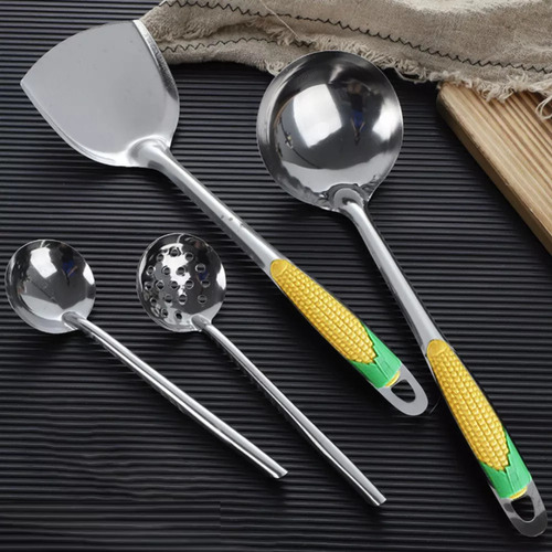 Set 5 Utensilios De Cocina Colador Cuchara Espatula Escurrir Plata