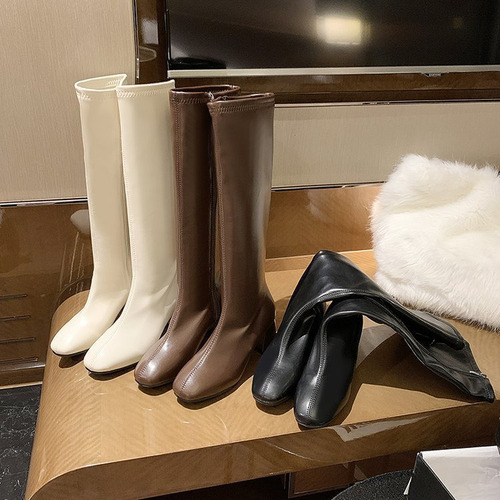 Botas Planas De Tacón Bloque Zapatos De Mujer De Goma
