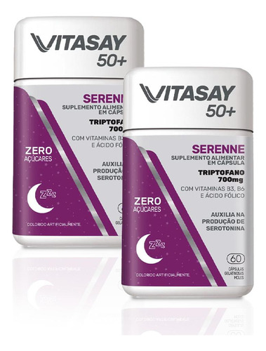 Kit C/ 02 Sumplemento Aimentar Vitasay 50+ Serenne 60 Compr