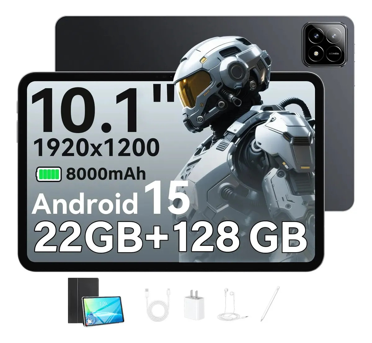 Tablets Android 15 HD Tablet de 10,1 polegadas com Gemini Ai 22 gb+128 GB 5G Wi-Fi 8+5 mp Gms Gps 80...