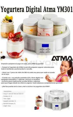Imagen 2 de 6 de Yogurtera Atma Digital 7 Jarros De Vidrio Recetario