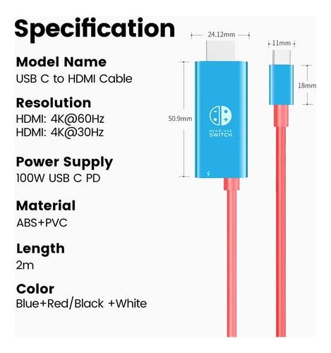 Pack Adaptador Usb C A Hdmi 4k Para Nintendo Switch Y Ms