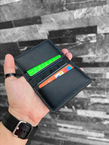 Imagen 6 de 6 de Tarjetero Bifold De Piel Para Hombre Hecho A Mano