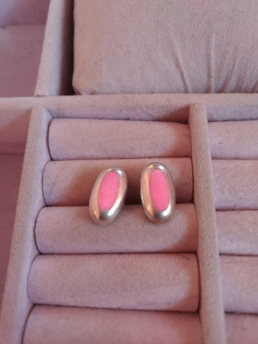 Aretes De Plata Ley  .925 De Piedra Rosa Larga #029